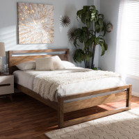 Baxton Studio SW8068-Walnut-M17-King Torino Mid-Century Modern Solid Walnut Wood Open Frame Style King Size Platform Bed